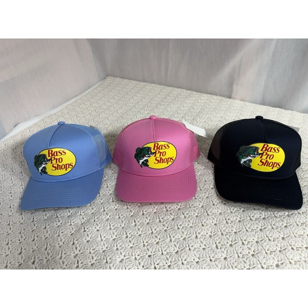 3 Bass Pro Shops Mesh Hat Pink Blue Adjustable Snapback Trucker Fishing Outdoor